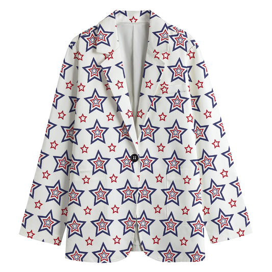 4th of July USA Star Pattern Print Women's Cotton Blazer