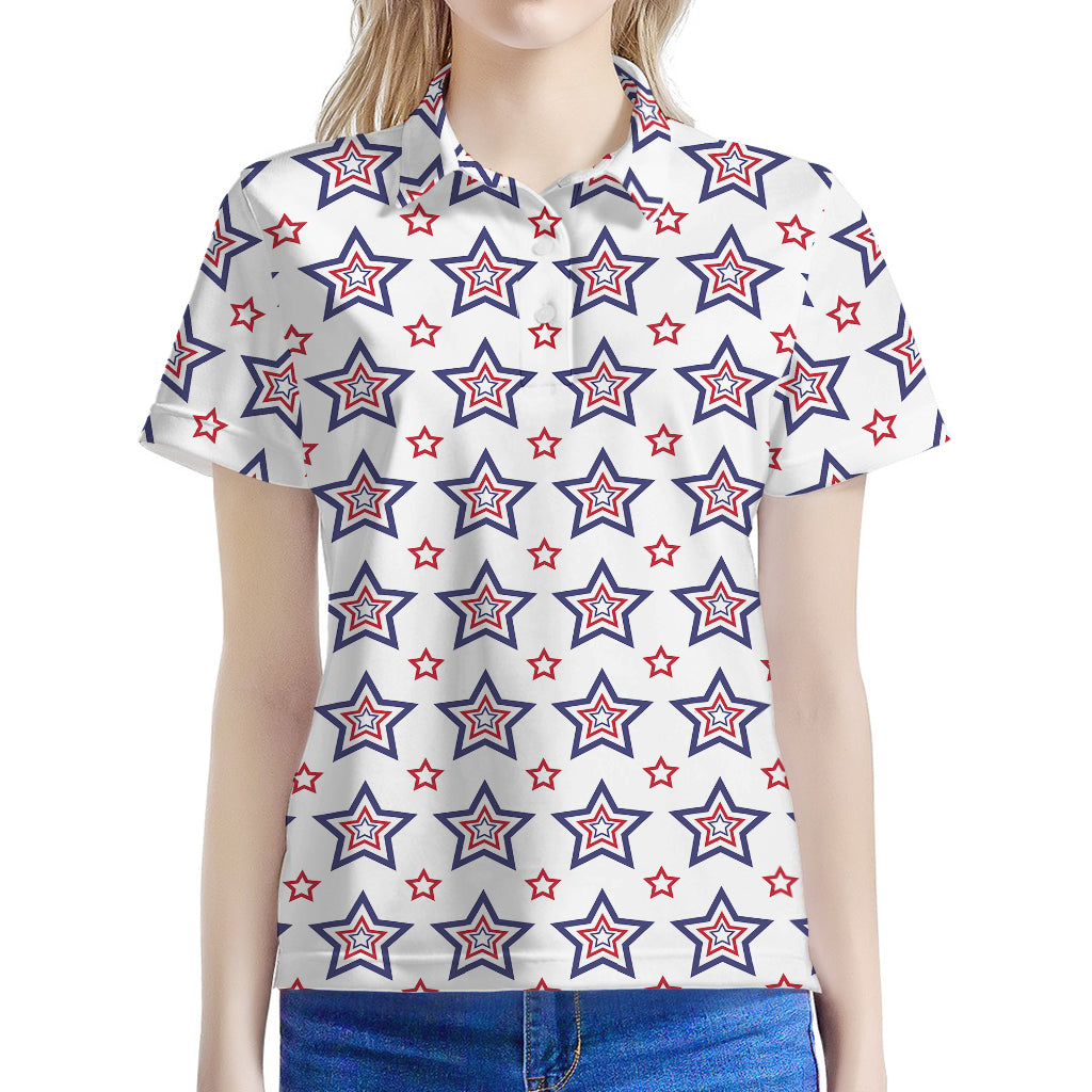 4th of July USA Star Pattern Print Women's Polo Shirt