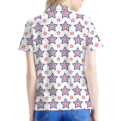 4th of July USA Star Pattern Print Women's Polo Shirt