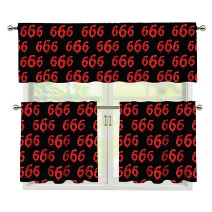 666 Satan Pattern Print 3 Piece Kitchen Curtains