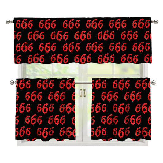 666 Satan Pattern Print 3 Piece Kitchen Curtains