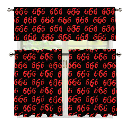 666 Satan Pattern Print 3 Piece Kitchen Curtains