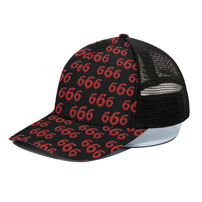 666 Satan Pattern Print Black Mesh Trucker Cap
