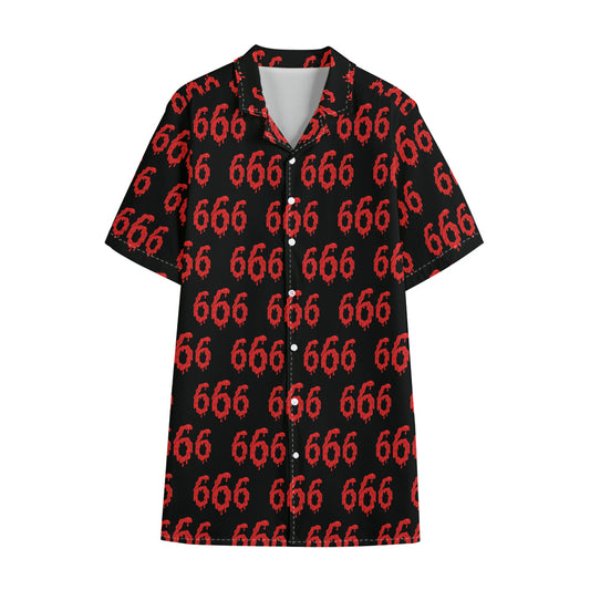 666 Satan Pattern Print Cotton Hawaiian Shirt