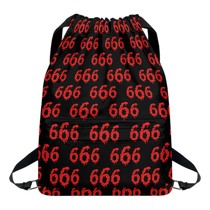 666 Satan Pattern Print Drawstring Backpack