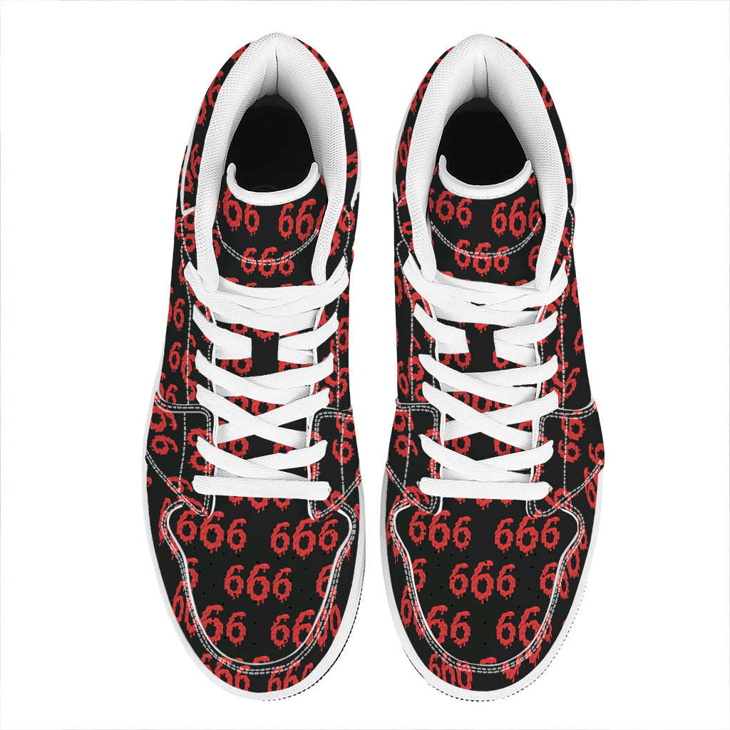 666 Satan Pattern Print High Top Leather Sneakers