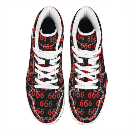 666 Satan Pattern Print High Top Leather Sneakers
