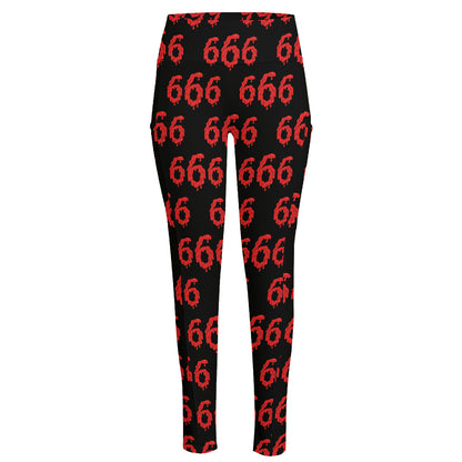 666 Satan Pattern Print High-Waisted Pocket Leggings