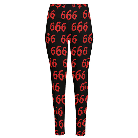 666 Satan Pattern Print High-Waisted Pocket Leggings