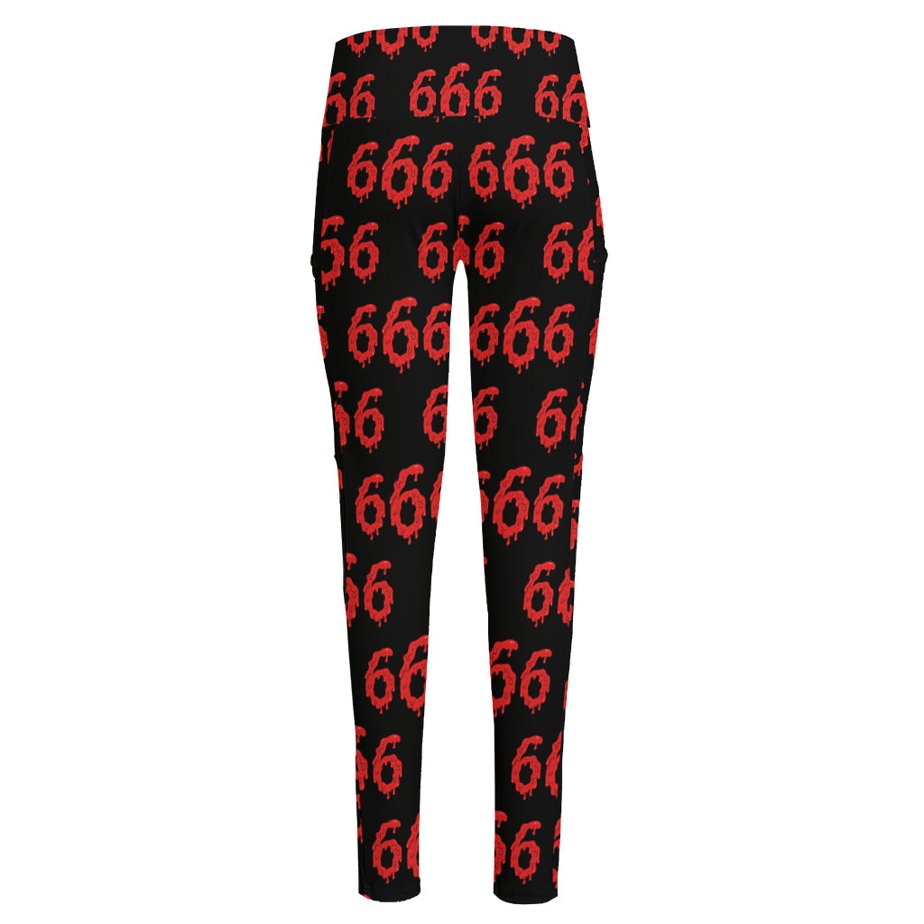 666 Satan Pattern Print High-Waisted Pocket Leggings