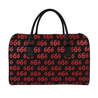 666 Satan Pattern Print Leather Duffle Bag