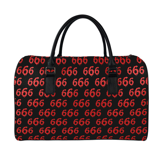 666 Satan Pattern Print Leather Duffle Bag