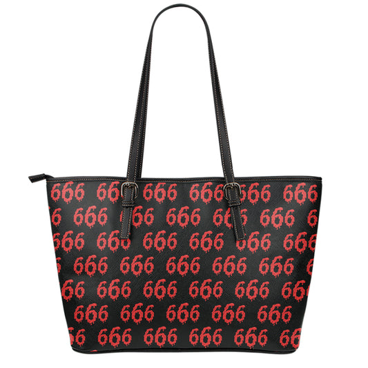 666 Satan Pattern Print Leather Tote Bag