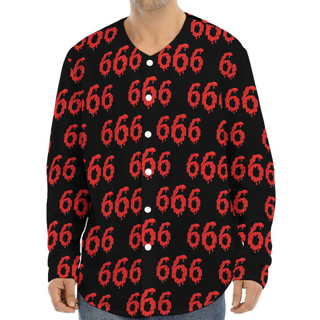 666 Satan Pattern Print Long Sleeve Baseball Jersey