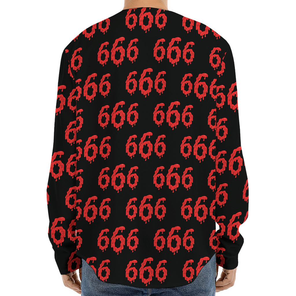 666 Satan Pattern Print Long Sleeve Baseball Jersey