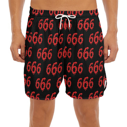 666 Satan Pattern Print Men's Split Running Shorts