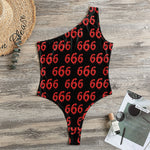 666 Satan Pattern Print One Shoulder Bodysuit