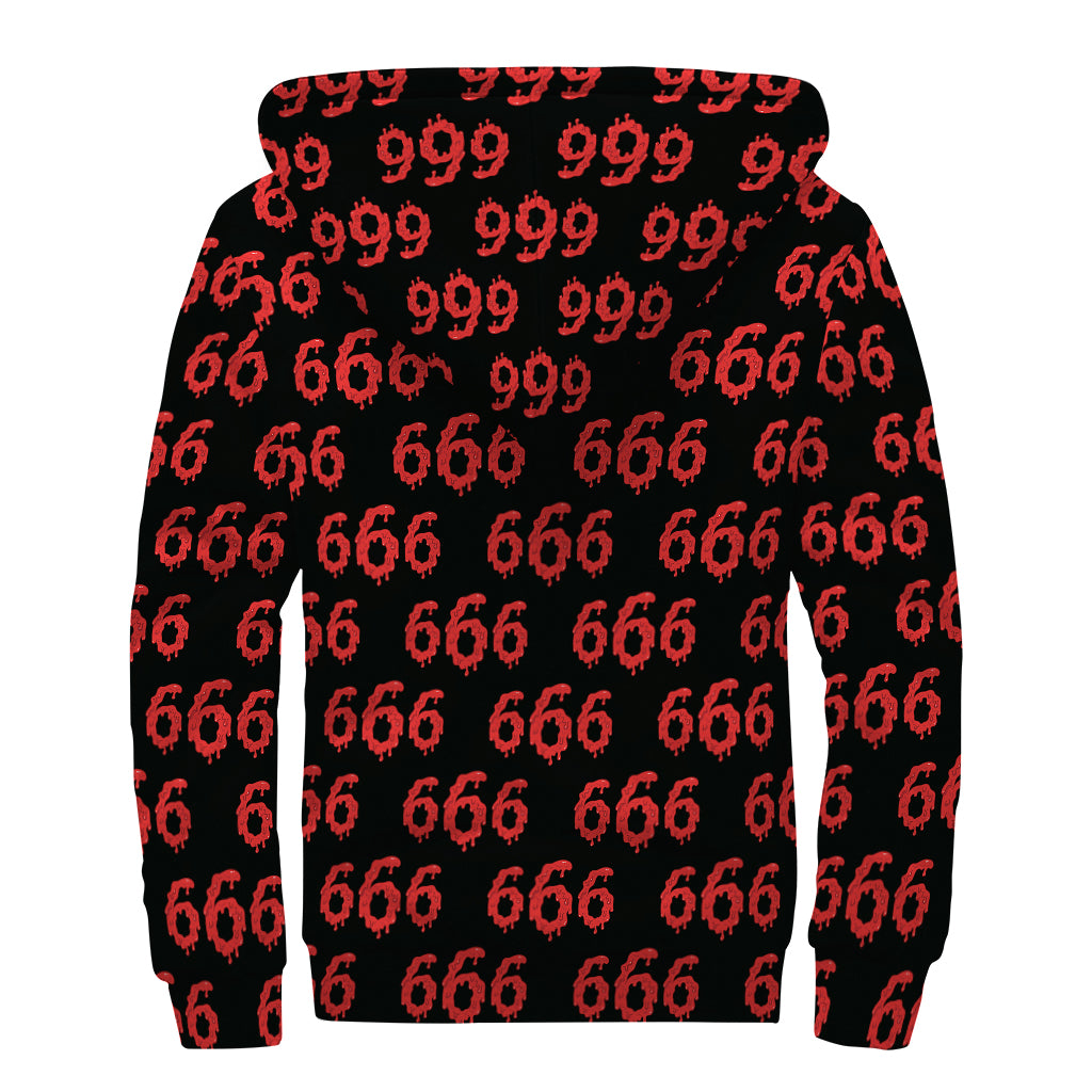 666 Satan Pattern Print Sherpa Lined Zip Up Hoodie