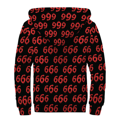 666 Satan Pattern Print Sherpa Lined Zip Up Hoodie