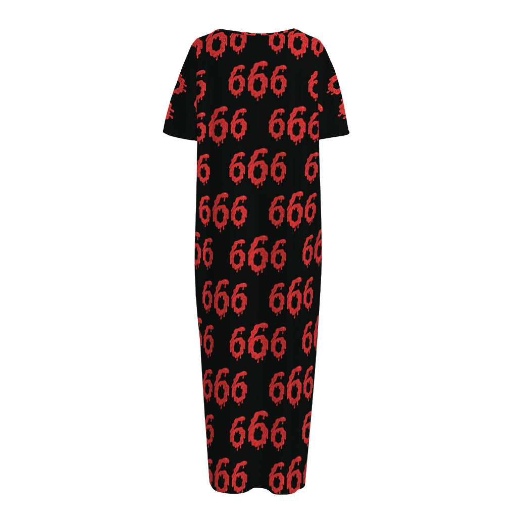 666 Satan Pattern Print Short Sleeve Long Nightdress
