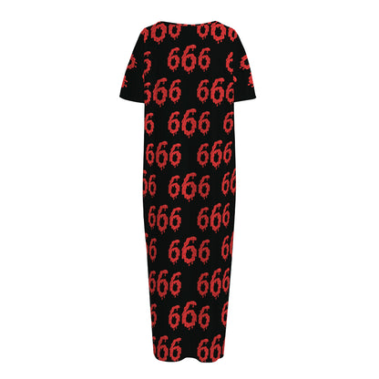 666 Satan Pattern Print Short Sleeve Long Nightdress