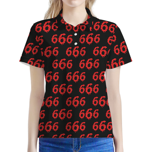 666 Satan Pattern Print Women's Polo Shirt