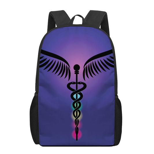7 Chakras Caduceus Print 17 Inch Backpack
