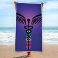 7 Chakras Caduceus Print Beach Towel