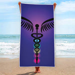 7 Chakras Caduceus Print Beach Towel