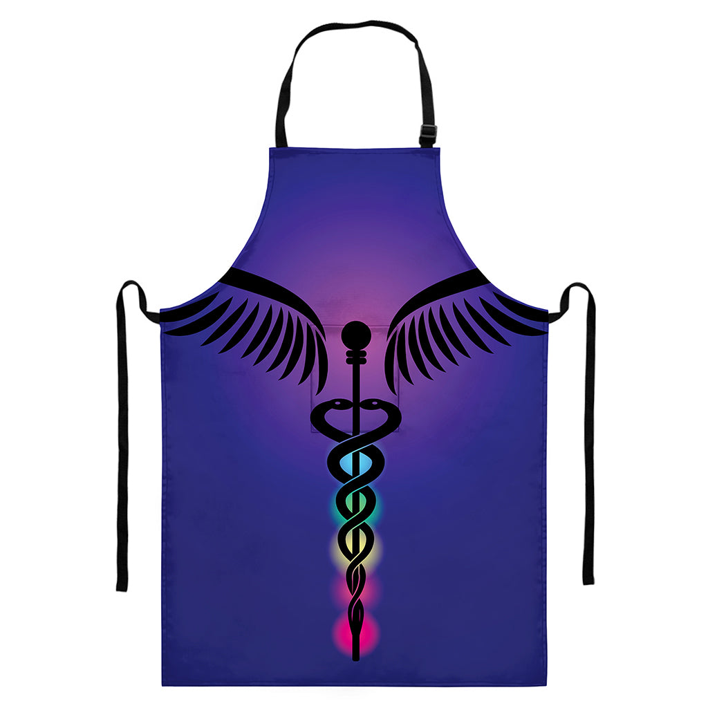 7 Chakras Caduceus Print Bib Apron With Pocket