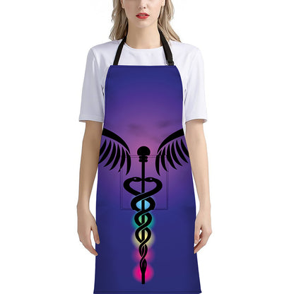 7 Chakras Caduceus Print Bib Apron With Pocket