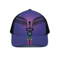 7 Chakras Caduceus Print Black Mesh Trucker Hat