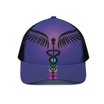 7 Chakras Caduceus Print Black Mesh Trucker Cap