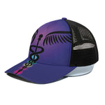 7 Chakras Caduceus Print Black Mesh Trucker Cap