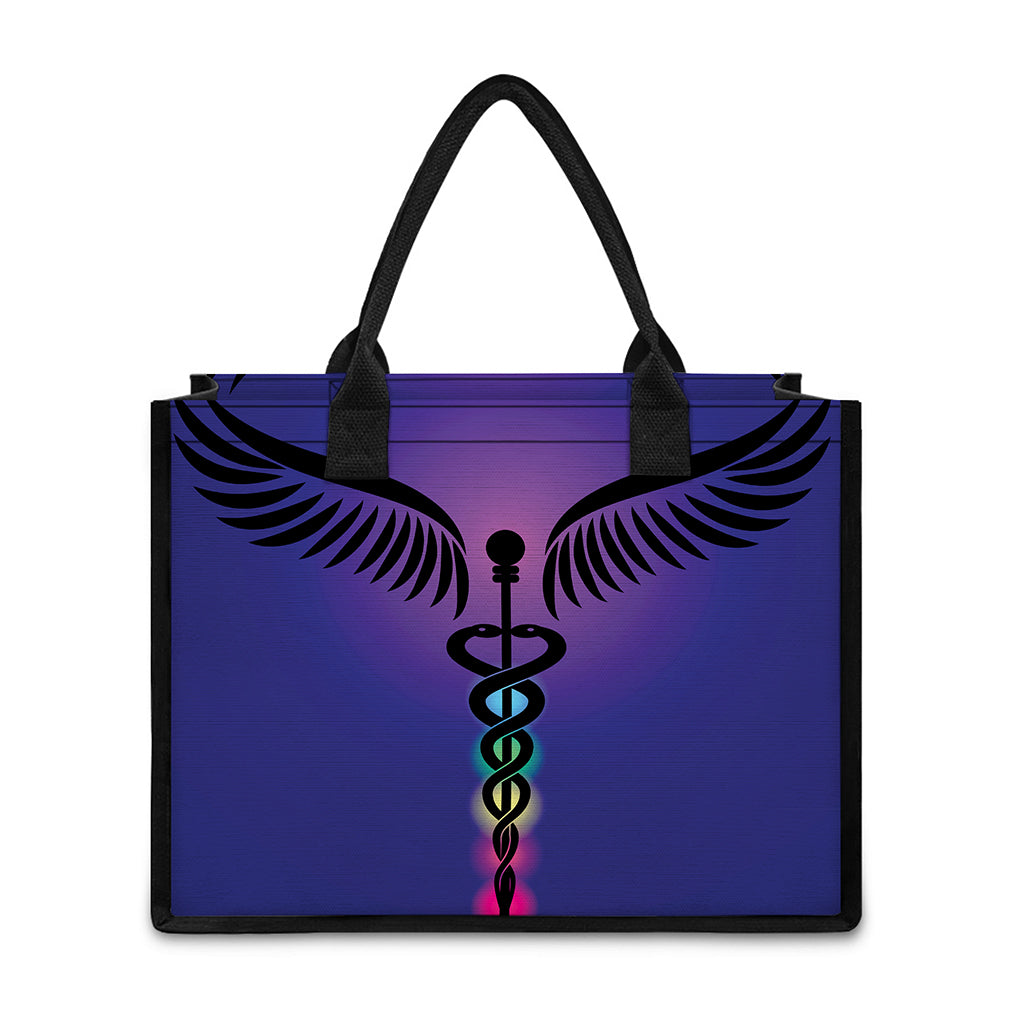 7 Chakras Caduceus Print Canvas Tote Bag
