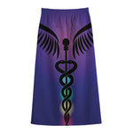 7 Chakras Caduceus Print Cotton Front Slit Maxi Skirt
