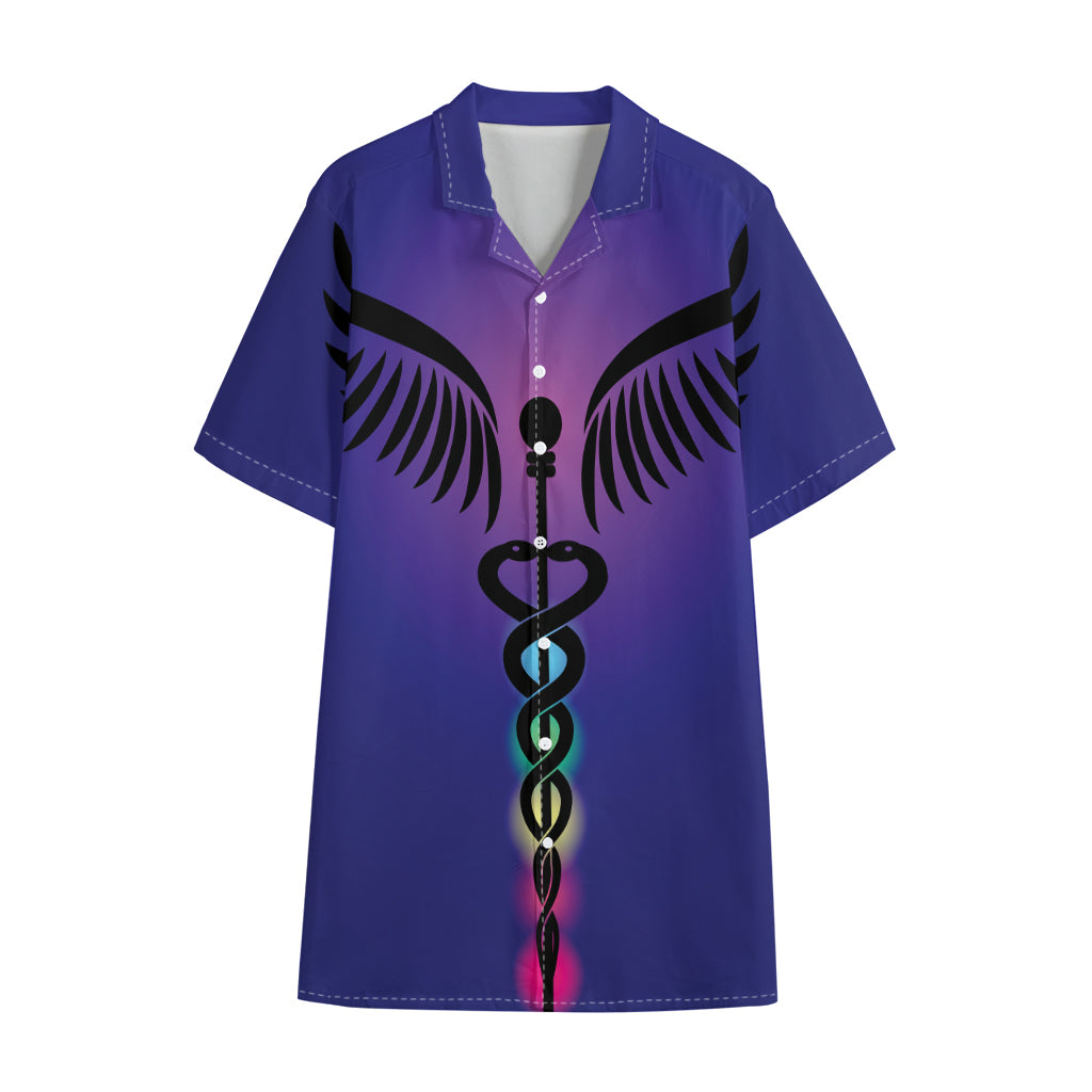 7 Chakras Caduceus Print Cotton Hawaiian Shirt
