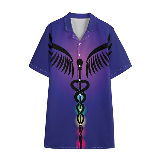 7 Chakras Caduceus Print Cotton Hawaiian Shirt