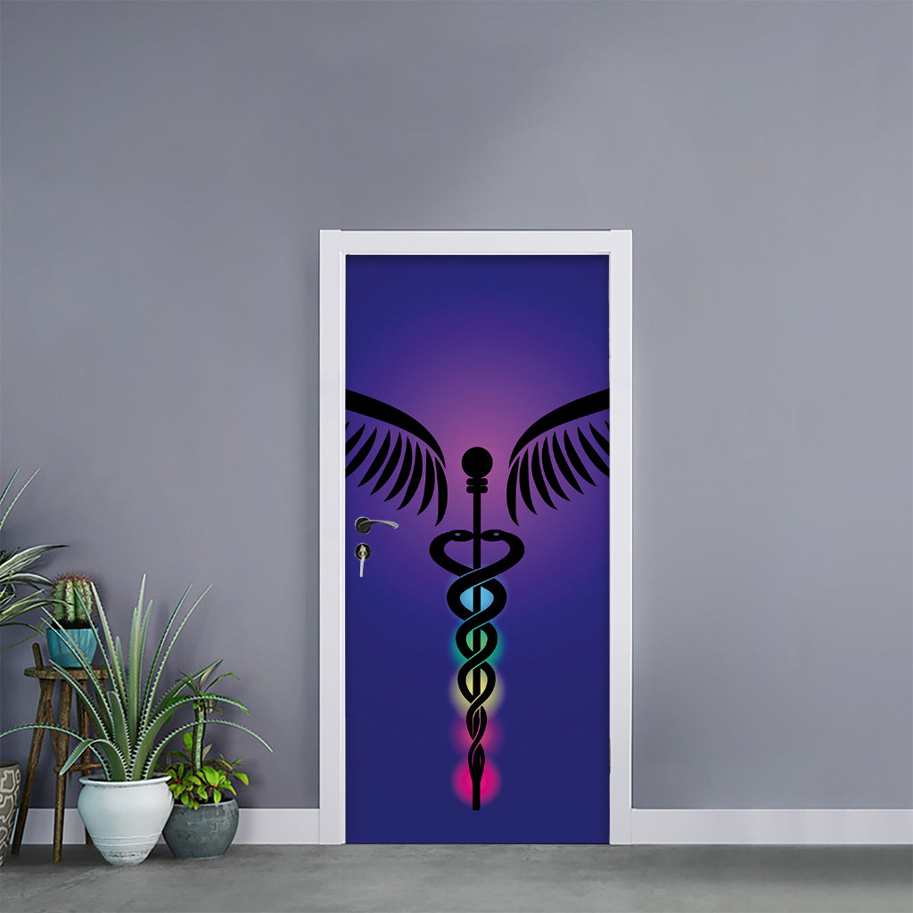 7 Chakras Caduceus Print Door Sticker
