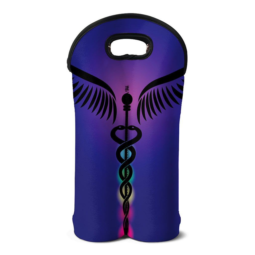 7 Chakras Caduceus Print Double Neoprene Wine Tote