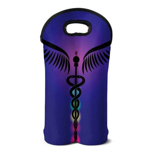 7 Chakras Caduceus Print Double Neoprene Wine Tote
