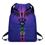 7 Chakras Caduceus Print Drawstring Backpack