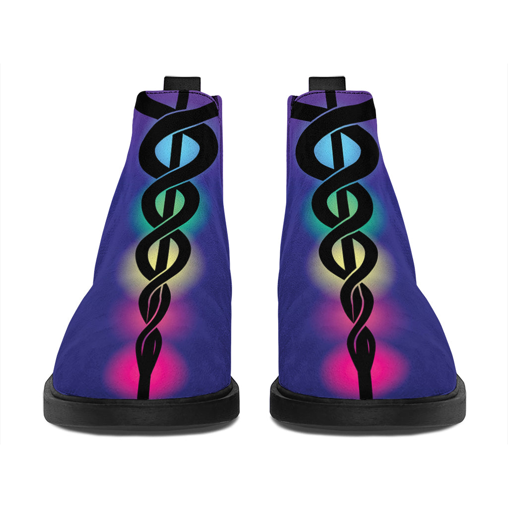 7 Chakras Caduceus Print Flat Ankle Boots