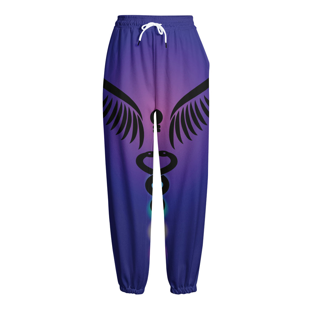 7 Chakras Caduceus Print Fleece Lined Knit Pants