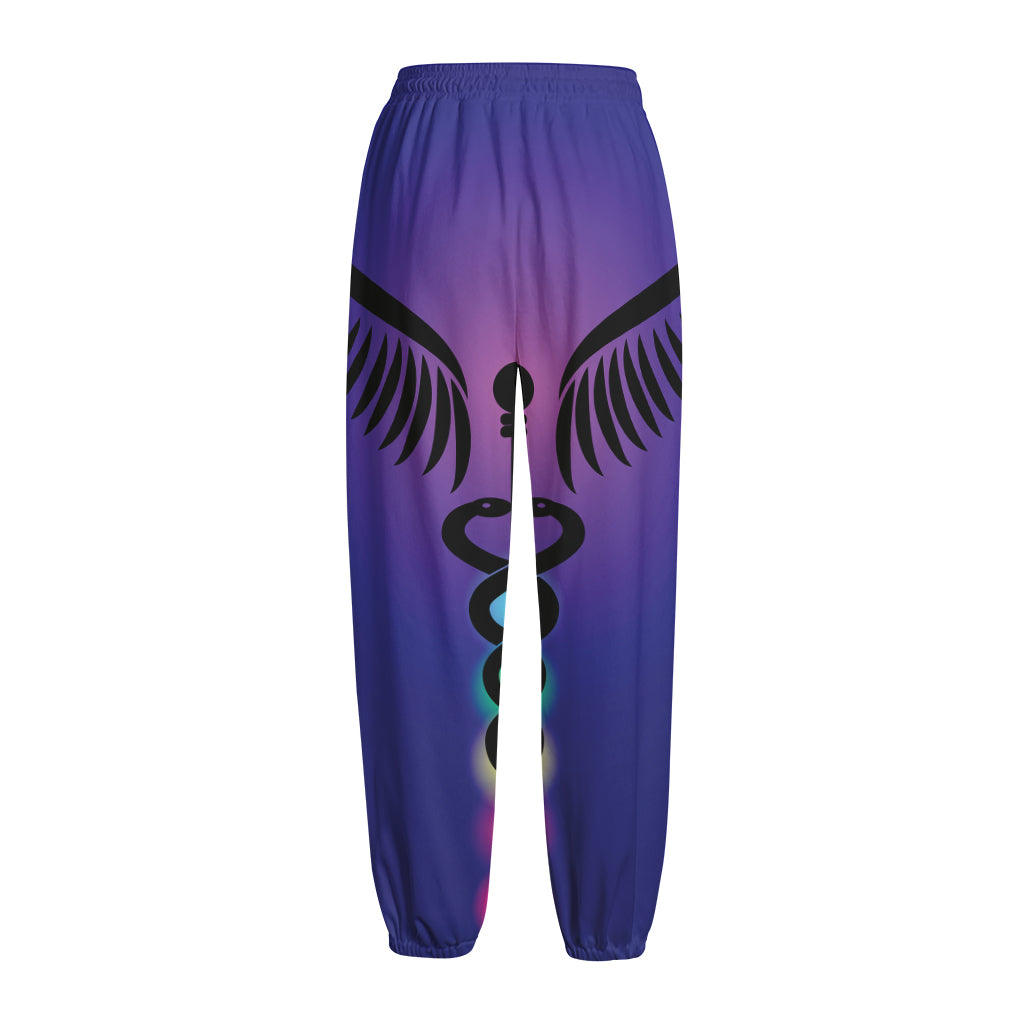 7 Chakras Caduceus Print Fleece Lined Knit Pants