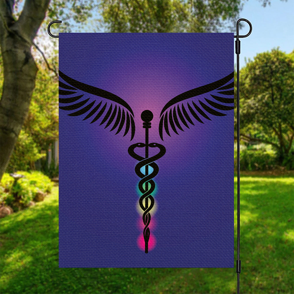 7 Chakras Caduceus Print Garden Flag