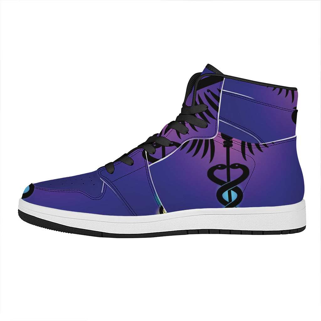 7 Chakras Caduceus Print High Top Leather Sneakers
