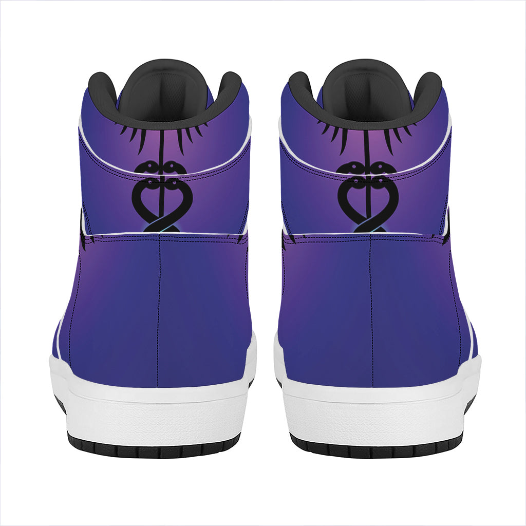 7 Chakras Caduceus Print High Top Leather Sneakers
