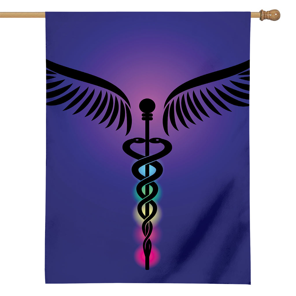 7 Chakras Caduceus Print House Flag