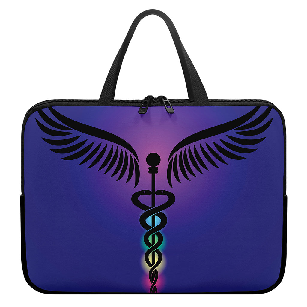 7 Chakras Caduceus Print Laptop Sleeve With Handle
